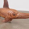 Life size carved hardwood swordfish model