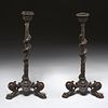 Pair French animalier bronze candlesticks