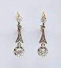 PAIR OF FRENCH PLATINUM TOPPED 18K YELLOW GOLD AND DIAMOND PENDANT EARRINGS