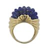 14K Gold Carved Lapis Dome Ring