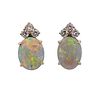 14K Gold Diamond Opal Earrings