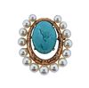 14K Gold Pearl Turquoise Pendant Brooch