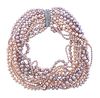 18K Gold Diamond Pink Pearl Multi Strand Necklace