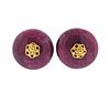 18K Gold Red Stone Button Earrings