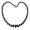 14K Gold Carved Blue Stone Graduated Toggle Necklace