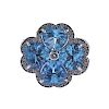 18k Gold Blue Topaz Sapphire Diamond Flower Ring 