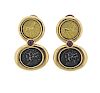 French 22K 18K Gold Silver Ruby Coin Earrings