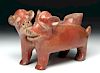 Superb Colima Redware Vessel - Two Headed Dogs