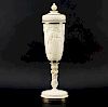 Impressive Early 19th Century Russian Imperial Carved Ivory And Silver Mounted Figural Vase And Cov