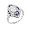 Art Deco style Approx. 1.61 Carat TW Diamond, 1.44 Carat Sapphire and Platinum Ring set in the Cent