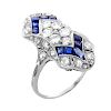 Antique Old European Cut Diamond, Sapphire and Platinum Ring. Unsigned. Very good antique condition