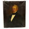 Circa 1860 American Oil on Canvas, Portrait of a Gentleman. Unsigned. Small patches to verso, wear 