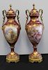 SEVRES. Pair of Bronze Mounted and Hand Painted