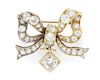 An Antique Yellow Gold and Diamond Bow Brooch, 5.80 dwts.
