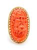 An 18 Karat Yellow Gold and Coral Cameo Ring, 8.60 dwts.