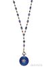 Edwardian 18kt Gold and Enamel Open-face Pendant Watch and Gold and Sapphire Watch Chain
