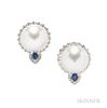 18kt Gold, South Sea Pearl, Diamond, and Sapphire Earrings