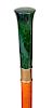 71. Nephrite Dress Cane- Ca. 1880- A deep spinach green Nephrite knob handle which has been enhanced by an engine turned gilt collar, a very simple an