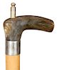 107. Thieves Cane- Ca. 1880- Large horn handle with a brass cylinder which when depressed produces a grabber from inside the ferrule, don’t know why b