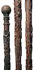 118. Folk-Art Cane- Ca. 1880- An ornately carved one-piece shaft with flowers, leaves, vegetables and geometric items, nice varnish finish with high r