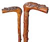 138. Pair of Jacksonville Gators- Early 20th century- Two Jacksonville Gators in fine condition, both are carved in high relief, orange tree shafts an