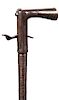 172. Belgium Chassepot Gun Cane- Pre 1890- A working horn and iron gun cane with a horn and steel handle and a removable ferrule which holds a tool to