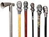 181. Political Canes- Collection of five political canes in fine condition including William Jennings Bryan, Grover Cleveland, Benjamin Harrison, Fran