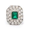 An Art Deco Platinum, Diamond and Simulated Emerald Ring, 3.70 dwts.