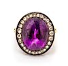 A Victorian Silver Topped Gold, Amethyst, Diamond and Enamel Ring, 6.30 dwts.