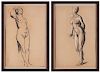 Clarence Holbrook Carter (American, 1904-2000) Pair of Charcoal Drawings, Standing Nude and  Leaning Nude