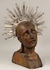 SPANISH COLONIAL CARVED BUST WITH SILVER RESPLENDOR
