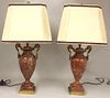 PAIR OF DECORATIVE BRONZE AND MARBLE TABLE LAMPS