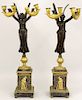PAIR OF FRENCH MARBLE AND BRONZE FIGURAL CANDELABRA 
