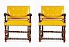 Pair of Late 17thc. English Open Armchairs with Canary Yellow Leather Upholstery
