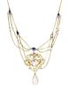 An Art Nouveau Yellow Gold, Polychrome Enamel, Opal, Simulated Sapphire and Seed Pearl Necklace, 5.70 dwts.