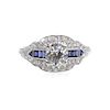 Art Deco Diamond Platinum Sapphire Ring