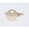 14 Karat Yellow Gold Cultured Pearl and Diamond Ring