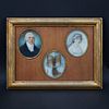 Finely Painted 18/19th Century Hand Painted Portrait Miniatures With A Lock Of Hair. Framed together.