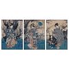 Three (3) Antique Japanese Woodblock Prints, Scenes of Geishas, Each with Publishers Marks.