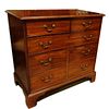 Antique Georgian Mahogany Chest of Drawers. Large fitted center drawer, two deep drawers lower, two fitted drawers with brass pulls, raised on shaped 