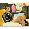 Mid-Century Oil On Canvas "Man Reading". Unsigned.