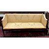Antique Sheraton Mahogany Wood and Upholstered Settee on Wheels.