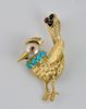 French 18kt Turquoise, Pearl & Ruby Bird Pendant