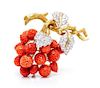 A Vintage 18 Karat Yellow Gold, Diamond and Coral Brooch, Gregory, 31.60 dwts.