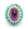 An 18 Karat Gold, Amethyst, Turquoise and Diamond Ring, 16.90 dwts.