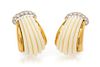 A Pair of 18 Karat Yellow Gold, White Coral and Diamond Earclips, 21.70 dwts.