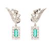 A Pair of White Gold, Diamond and Emerald Earrings, 4.90 dwts.