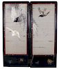 Two Panel Screen, 19th Century Japanese Silk Embroidery, Birds in Flight