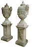 A Wonderful Pair of Monumental Carved Limestone Urns on Carved Pedestals