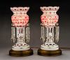 Pair of Bohemian Pink Cased Glass Lustres